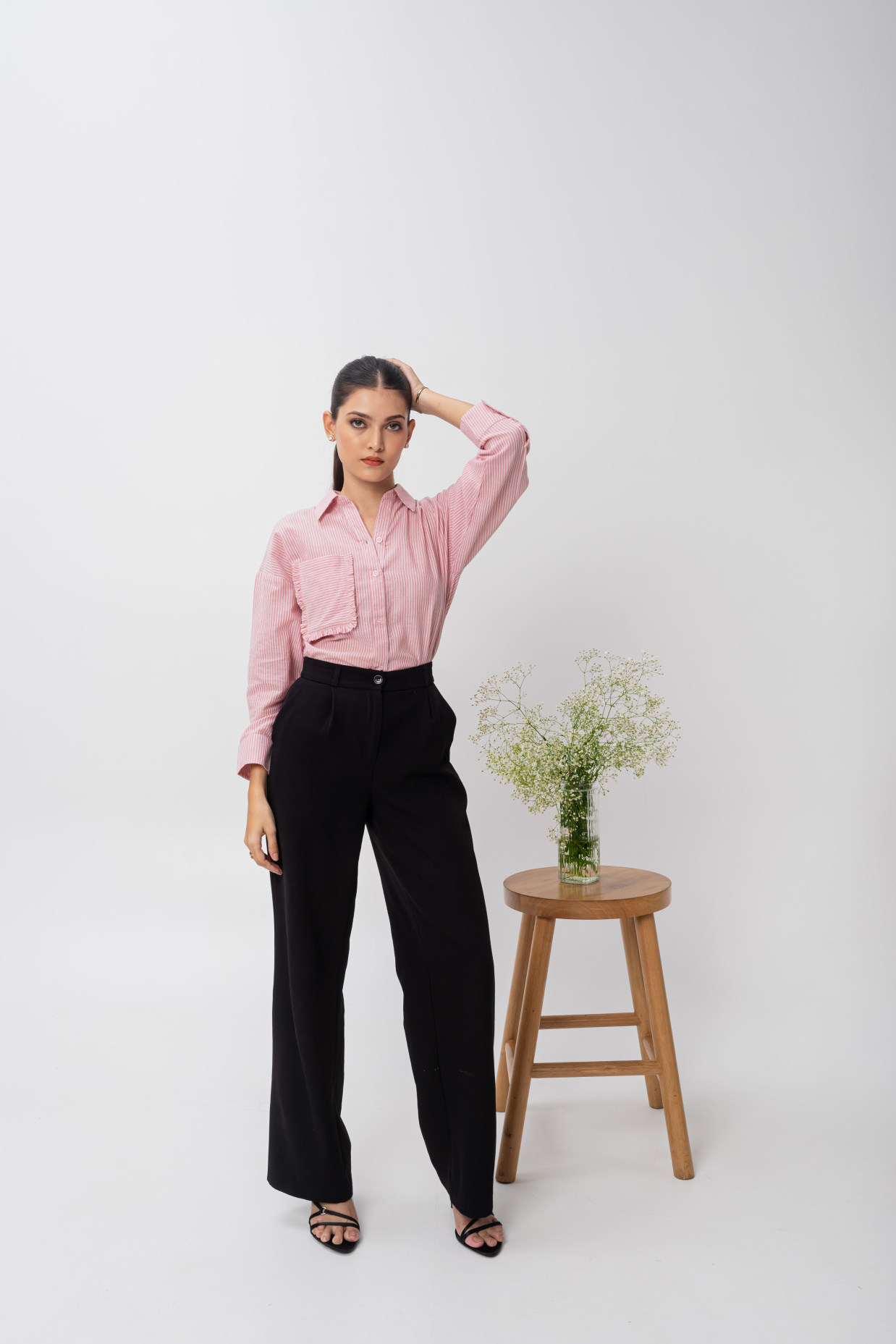 Women Pink Stripes Regular Fit Shirt