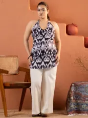 Ikat Cotton Halter Neck Kurti