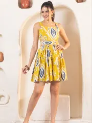 Ikat Cotton Waist-Cut Mini Dress